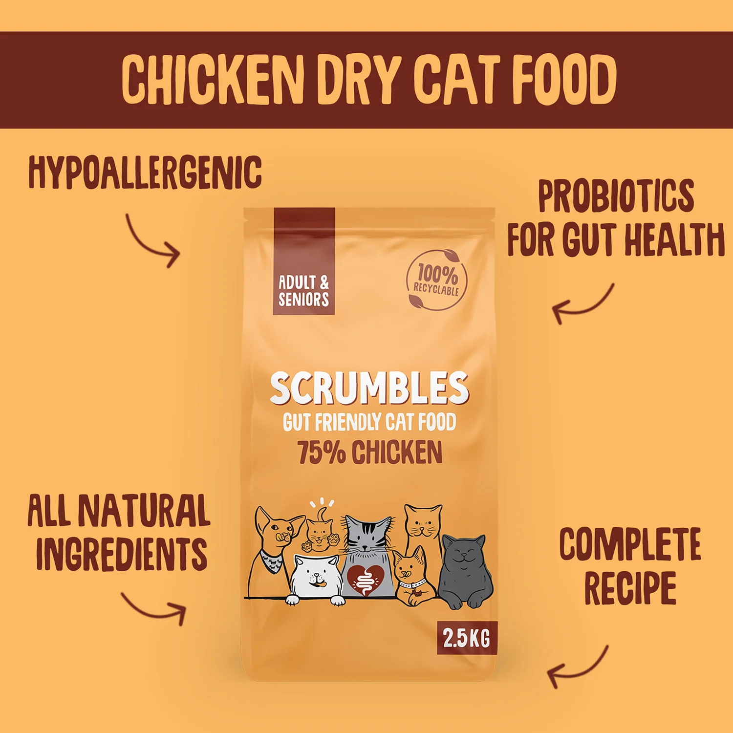 Scrumbles Complete Adult & Senior Dry Cat Food Chicken 2.5kg - Image 5